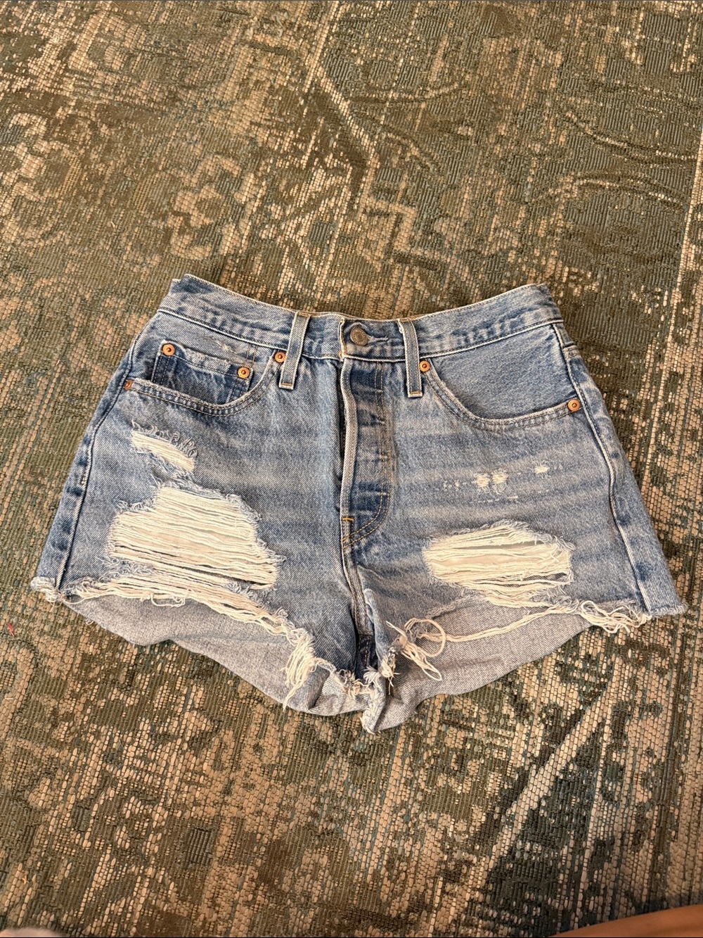 Levi's Light Blue Distressed Denim Cutoff Shorts